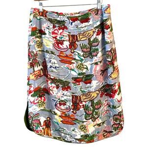 Vintage Straight Midi Skirt with Beaded Scenic Print Size Large